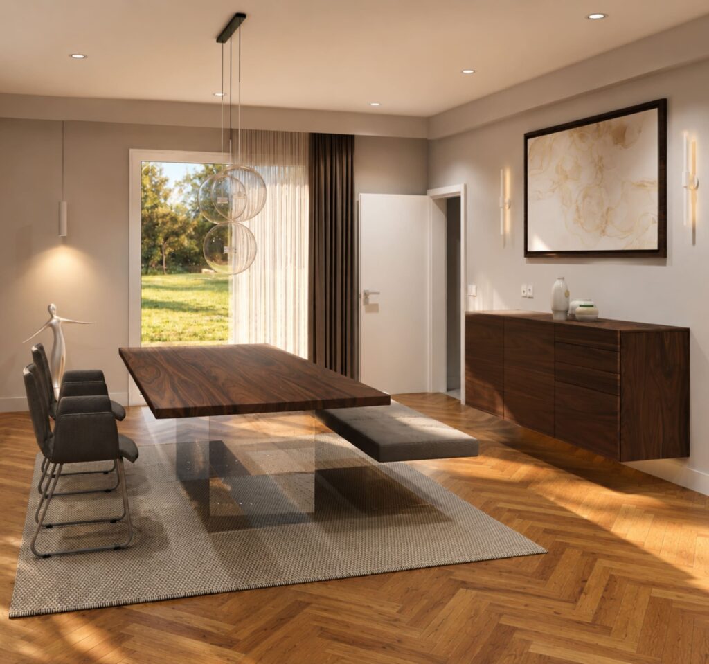 Esstisch und Sideboard Design nussbaum